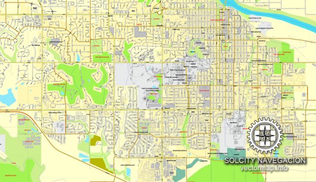 Lawrence, Kansas, US printable vector street City Plan map, full ...