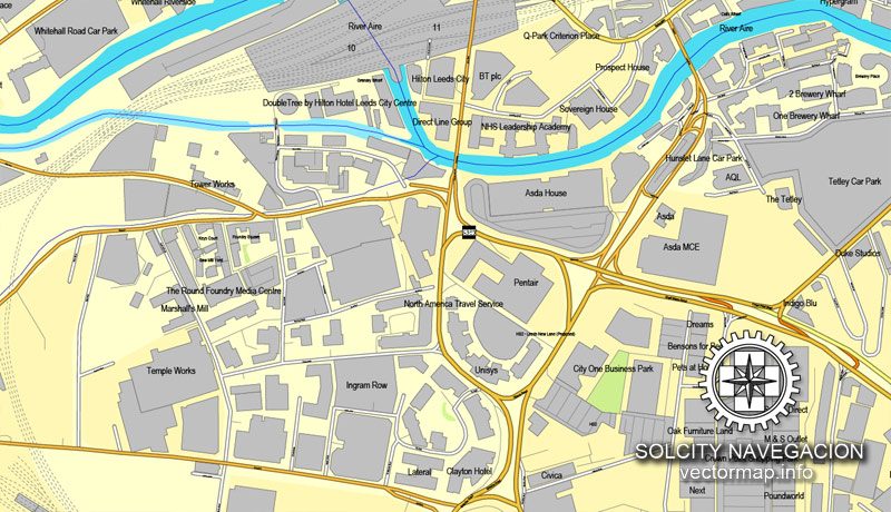 Leeds, UK Great Britain, printable vector street City Plan map, full editable, Adobe Illustrator