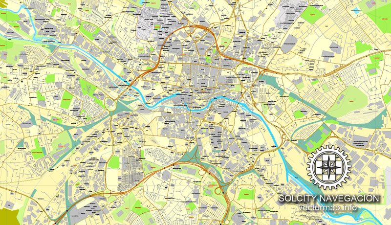 Leeds, UK Great Britain, printable vector street City Plan map, full editable, Adobe Illustrator