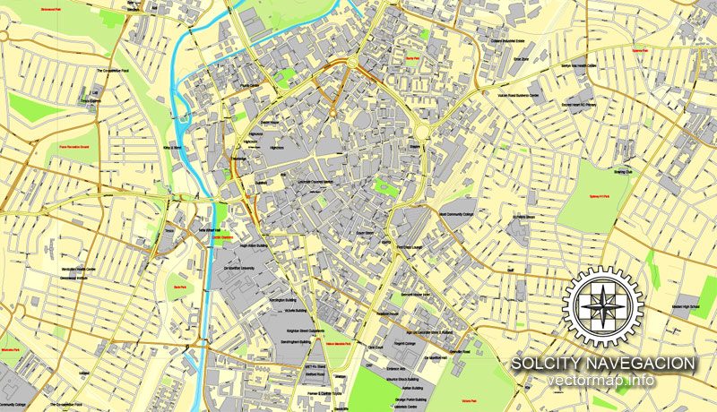 Map vector Leicester, England, UK Great Britain, printable vector street City Plan map, full editable, Adobe Illustrator