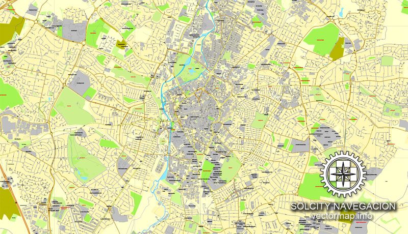 Leicester UK Great Britain printable vector street map: City Plan full editable, Adobe Illustrator