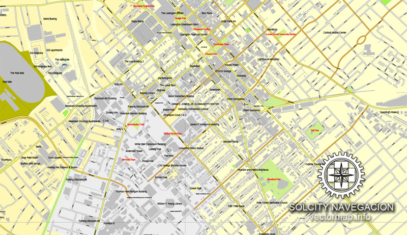 Map vector Lexington, Kentucky, US printable vector street City Plan map, full editable, Adobe Illustrator