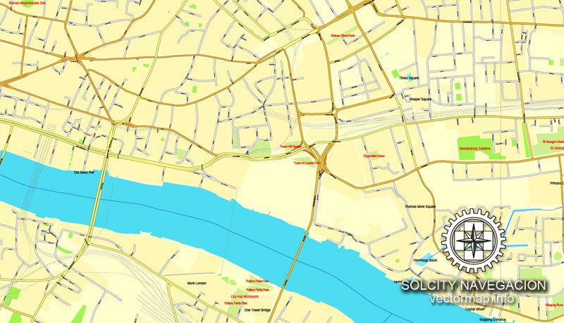 Map London, vector England UK Great Britain, printable vector street City Plan map in 4 parts, full editable, Adobe Illustrator