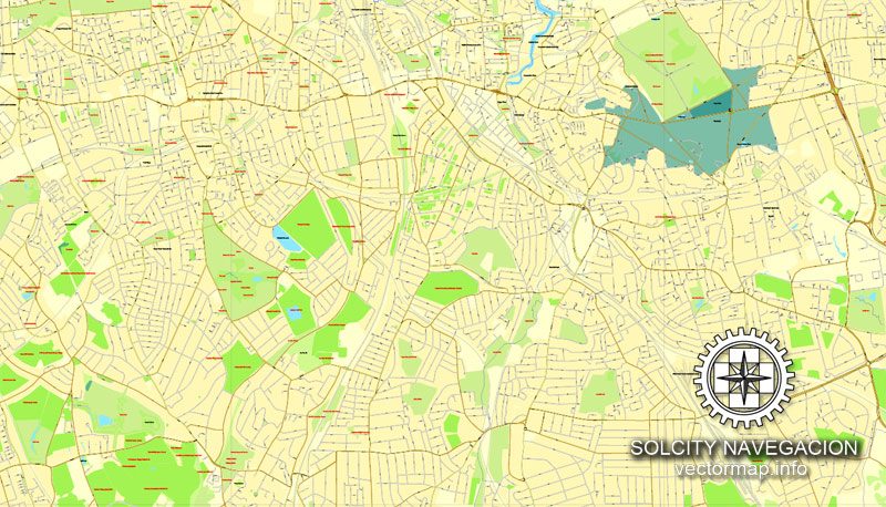 Map London, vector England UK Great Britain, printable vector street City Plan map in 4 parts, full editable, Adobe Illustrator