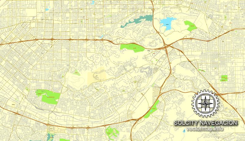 Map vector Los Angeles Grande Map, California US printable vector street City Plan 4 parts map, full editable, Adobe Illustrator Map for design, print, arts, projects, presentations, for architects, designers and builders