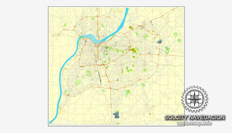 Map vector Louisville, Kentucky, US printable vector street City Plan map, full editable, Adobe Illustrator Map for design, print, arts, projects, presentations, for architects, designers and builders