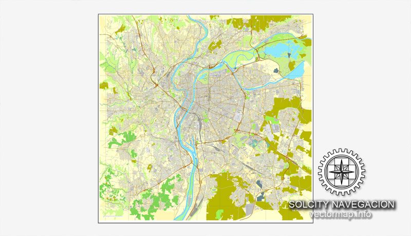 Map vector Lyon, France printable vector street City Plan map, full editable, Adobe Illustrator Map for design, print, arts, projects, presentations, for architects, designers and builders