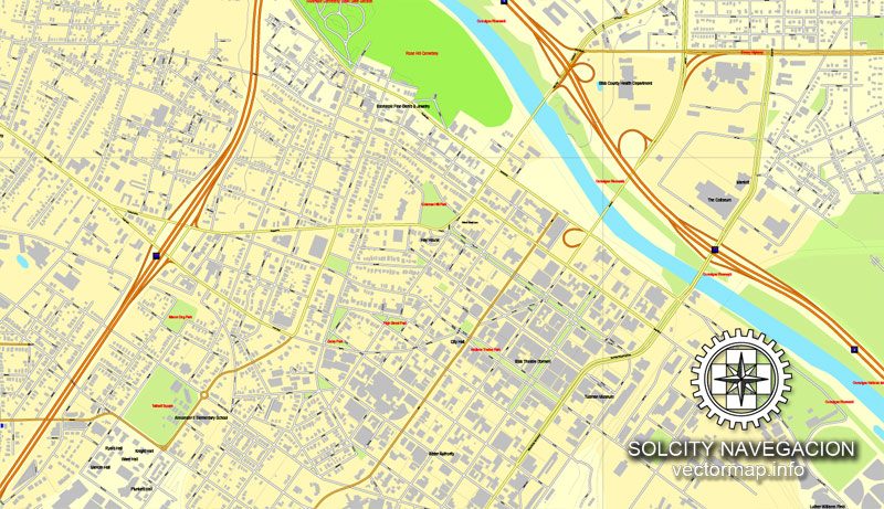 Map vector : Macon, Georgia, US printable vector street City Plan map, full editable, Adobe Illustrator