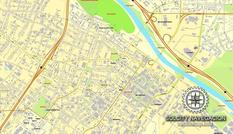 Map vector : Macon, Georgia, US printable vector street City Plan map, full editable, Adobe Illustrator
