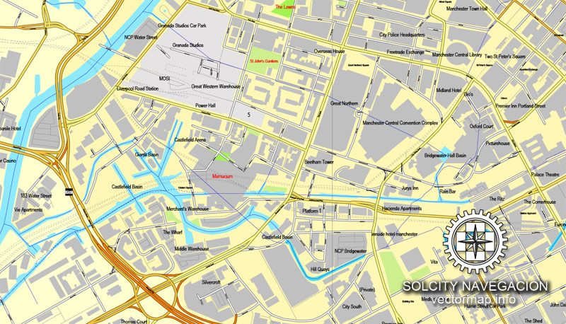 Manchester, UK Great Britain, printable vector street City Plan map, full editable, Adobe Illustrator