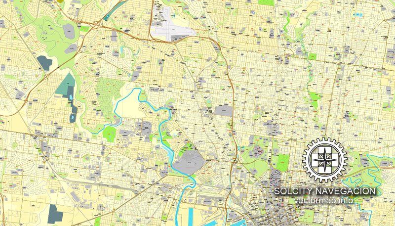 Map vector Melbourn, Australia, printable vector street 4 parts City Plan map, full editable, Adobe illustrator Map for design, print, arts, projects, presentations, for architects, designers and builders