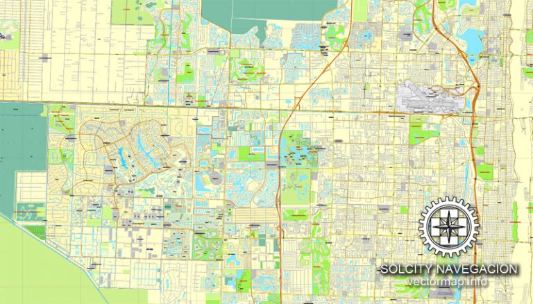 miami, florida, us printable vector street city plan map 3