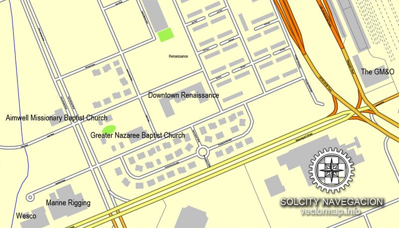 Map vector Mobile, Alabama, US printable vector street City Plan map, full editable, Adobe Illustrator