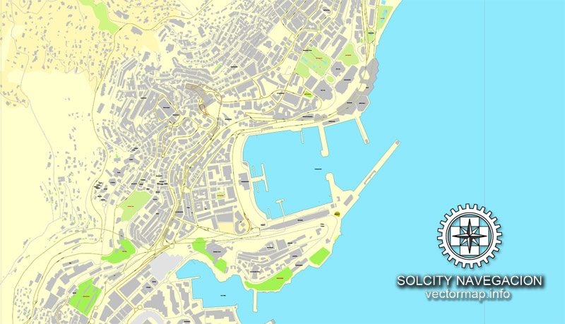 Monaco, France printable vector street City Plan map, full editable, Adobe Illustrator