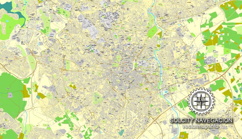 Montpellier, France printable vector street City Plan map, full editable, Adobe Illustrator