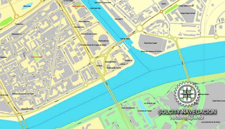 Nantes, France Printable Vector Street City Plan Map, Full Editable 