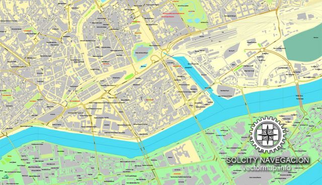 Nantes, France printable vector street City Plan map, full editable ...