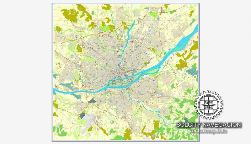 Map vector Nantes, France printable vector street City Plan map, full editable, Adobe Illustrator Map for design, print, arts, projects, presentations, for architects, designers and builders