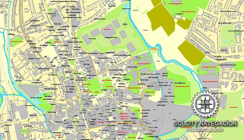 Map vector Oxford, England, UK Great Britain, printable vector street City Plan map, full editable, Adobe Illustrator