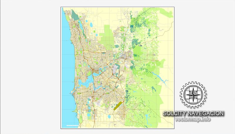 Map vector Perth, Australia, printable vector street City Plan map, full editable, Adobe illustrator Map for design, print, arts, projects, presentations, for architects, designers and builders