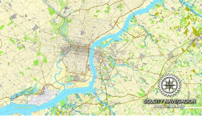Map vector Philadelphia, Pennsylvania, US printable vector street City Plan map, full editable, Adobe illustrator Map for design, print, arts, projects, presentations, for architects, designers and builders