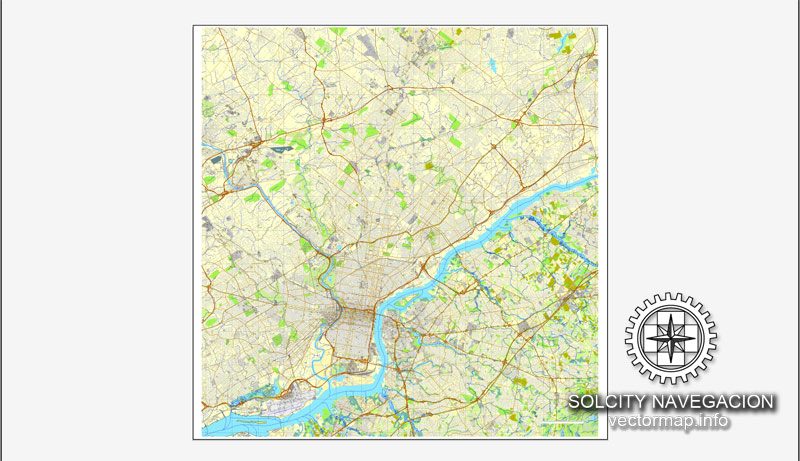 Map vector Philadelphia, Pennsylvania, US printable vector street City Plan map, full editable, Adobe illustrator Map for design, print, arts, projects, presentations, for architects, designers and builders