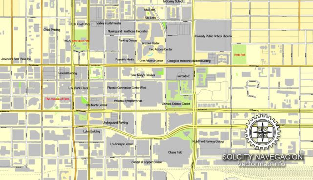 Phoenix, Arizona, US printable vector street City Plan map, full ...