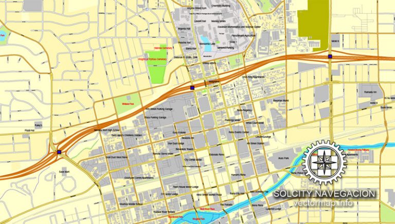 Reno Nevada US printable vector - Map Reno Nevada Us Cityplan 3mx3m Ai 3 768x436