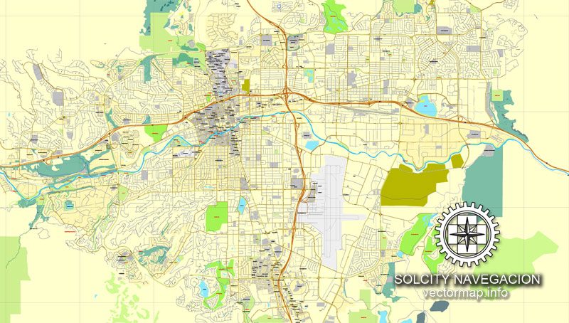 Reno Nevada US printable vector street map: City Plan full editable, Adobe Illustrator
