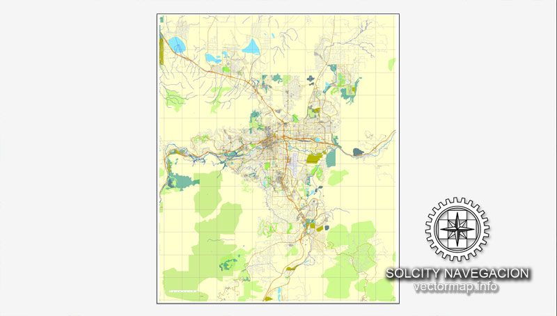 Vector map Reno, Nevada, US printable vector street City Plan map, full editable, Adobe Illustrator
