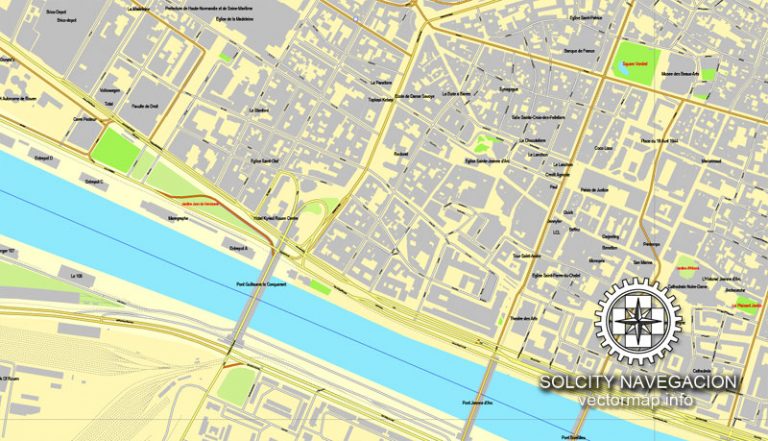 Rouen, France printable vector street City Plan map, full editable ...