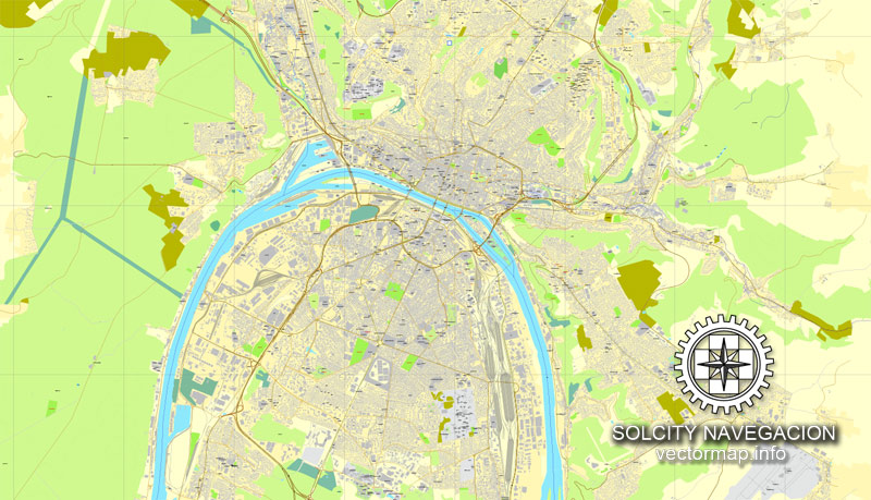 Rouen, France printable vector street City Plan map, full editable, Adobe PDF