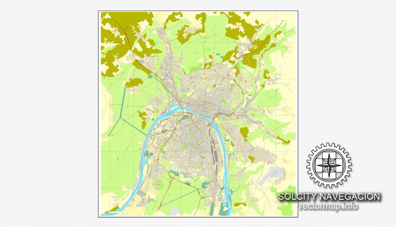 Map vector Rouen, France printable vector street City Plan map, full editable, Adobe Illustrator Map for design, print, arts, projects, presentations, for architects, designers and builders