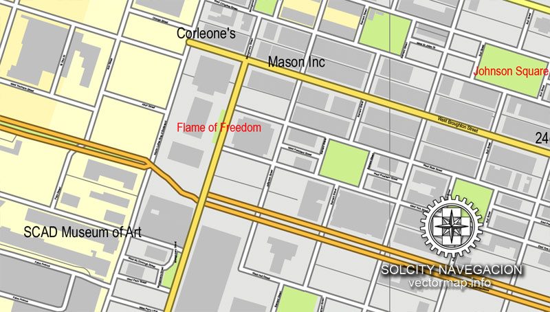 Vector map Savannah, Georgia, US printable vector street City Plan map, full editable, Adobe Illustrator