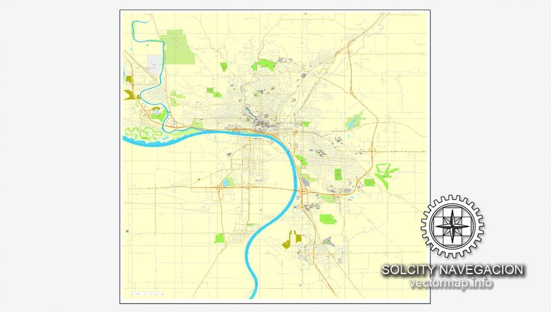 Map vector Sioux City, Iowa, US printable vector street City Plan map, full editable, Adobe Illustrator Map for design, print, arts, projects, presentations, for architects, designers and builders