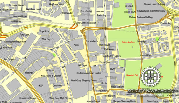 Southampton UK Great Britain, printable vector street map: City Plan full editable, Adobe ...
