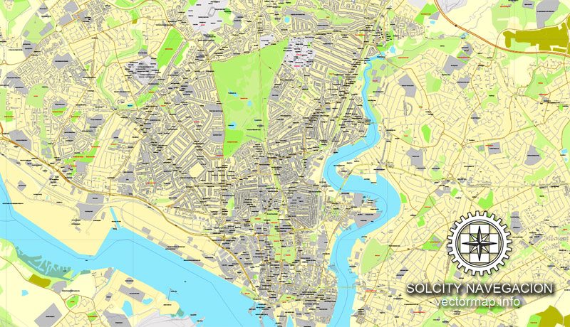 Map vector Southampton, England, UK Great Britain, printable vector street City Plan map, full editable, Adobe Illustrator