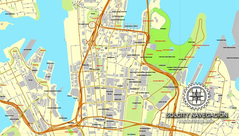 Map vector Sydney, Australia, printable vector street 4 parts City Plan map, full editable, Adobe illustrator Map for design, print, arts, projects, presentations, for architects, designers and builders