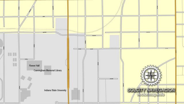 Terre-Haute, Indiana, US printable vector street City Plan map, full ...