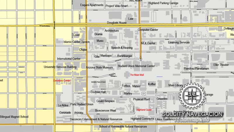 Map vector Tucson, Arizona, US printable vector street City Plan map, full editable, Adobe Illustrator Map for design, print, arts, projects, presentations, for architects, designers and builders