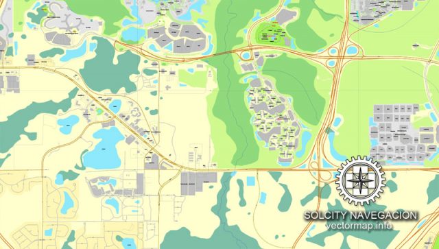 Walt Disney World, Florida, US printable vector street City Plan map ...