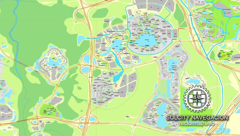 Vector map Walt Disney World, Florida, US printable vector street City Plan map, full editable, Adobe Illustrator