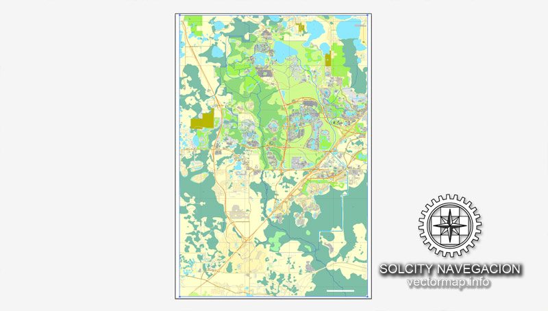 Vector map Walt Disney World, Florida, US printable vector street City Plan map, full editable, Adobe Illustrator