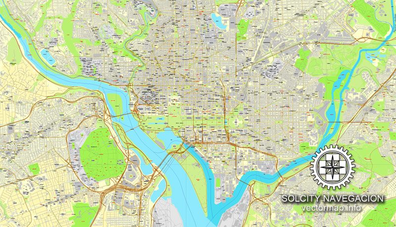 Map vector Washington, DC, US printable vector street City Plan map, full editable, Adobe Illustrator Map for design, print, arts, projects, presentations, for architects, designers and builders
