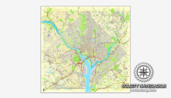 Map vector Washington, DC, US printable vector street City Plan map, full editable, Adobe Illustrator Map for design, print, arts, projects, presentations, for architects, designers and builders
