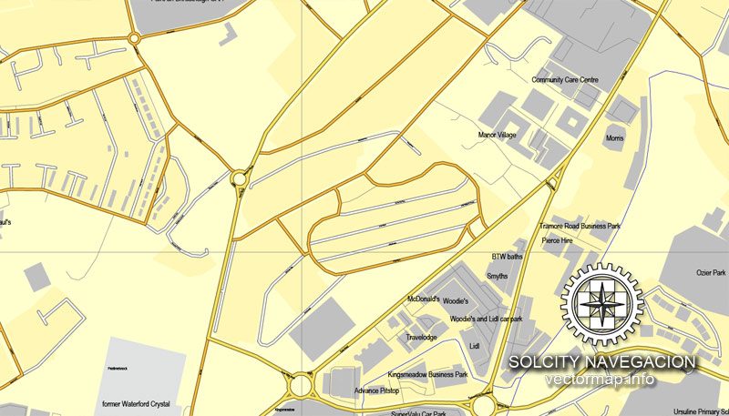 Map Waterford, Ireland printable vector street City Plan map, full editable, Adobe Illustrator, full vector