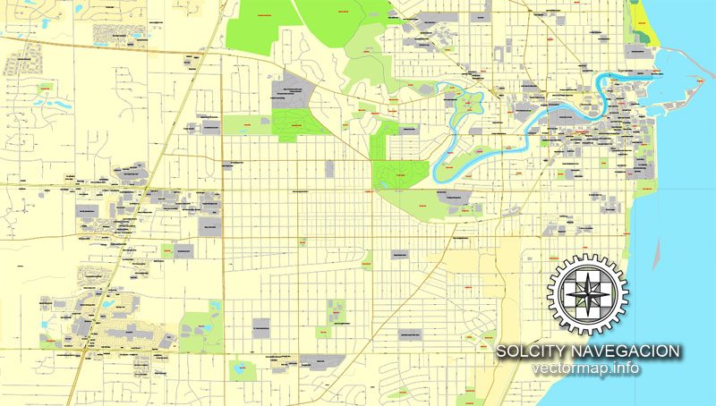 Wind Point, Wisconsin, US printable vector street City Plan map, full editable, Adobe Illustrator