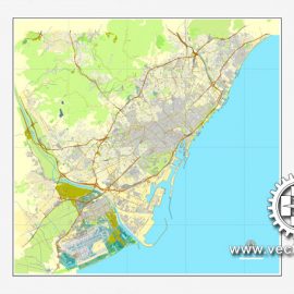 Editable map Barcelona Spain PDF