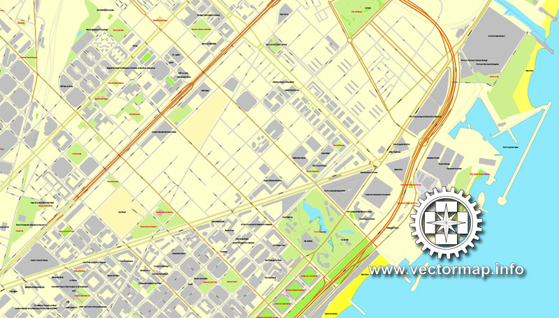 Map vector Barcelona, España, calle de vectores mapa imprimible Plan de la ciudad, lleno, Adobe Illustrator editable Map for design, print, arts, projects, presentations, for architects, designers and builders