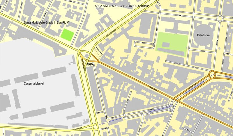 Bologna, Italy, printable vector street map City Plan, full editable, Adobe Illustrator, Royalty free, full vector, scalable, editable, text format street names